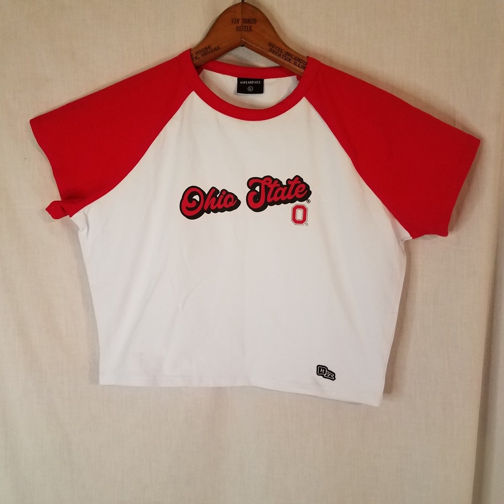 Hype & Vice Ohio State University Buckeyes Crop T-shirt Women's Large Red‎ White
